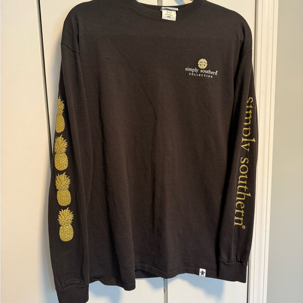 Simply Southern Black Shirt with Gold Pineapple Accents